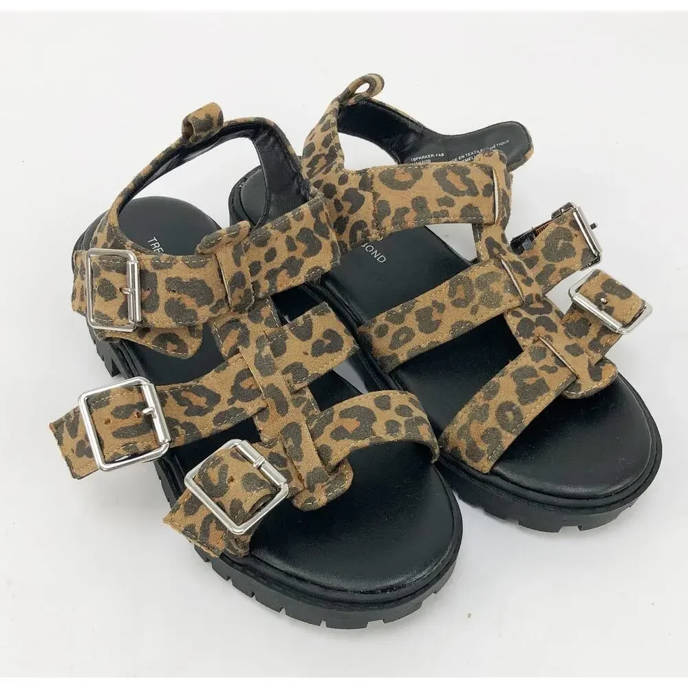Treasure & Bond Girls Parker Gabrielle Sandals 1 Tan Black Animal Print NWOT